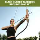 Black Hunter Recurve Bow and Arrow Set, GLURAK 60'' Wooden Takedown Recurve Bows Package, Archery Bow Kit for Target Practice and Hunting, Right Hand, 25-50 Lbs, 35lb