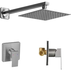 Shower Faucet Set Brushed Nickel, Single Function Shower Trim Kit with Rough-in Valve, Square Rain Shower Head System Included Extra Long Shower Arm for Bathroom