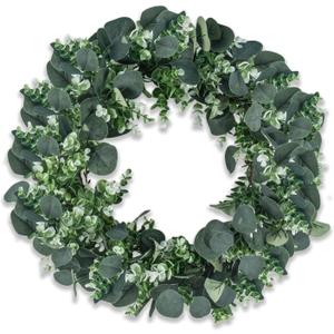 24 Inch Artificial Eucalyptus Wreath for Front Door  Outdoor All Season Door Wreath, Lifelike Greenery for Year Round Farmhouse Wall Decor