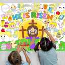 WorldBazaar Easter Christian Coloring Poster Craft for Kids 3PCS Large He is Risen Jesus Coloring Banner Tablecloth Easter Craft Classroom Home Activity Holy Week Religious Spring Party Favors