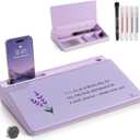 TOWON Small Compact Glass Desktop Whiteboard with Storage  12 x 7 in Dry Erase Board for Desk, Home Office, School | Includes 5 Markers, Eraser & Holder | Space-Saving Organizer, Aesthetic Lavender