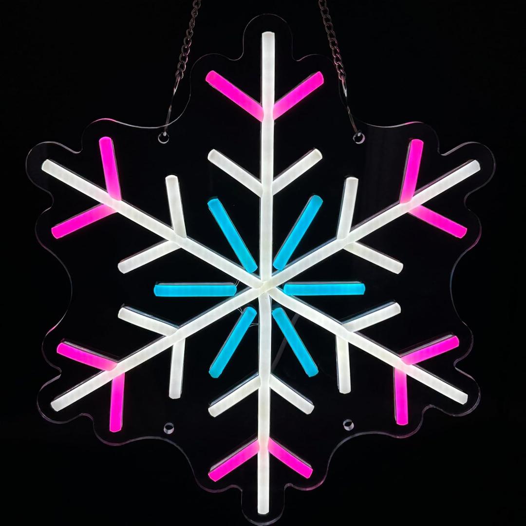 Neon Sign, Giant Snowflake Merry Christmas Neon Sign, USB Powered for Xmas Party Decoration, Colourful (Snowflake)