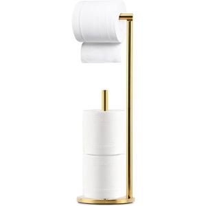 Toilet Roll Holder FreeStanding, Foldable Brushed Brass Toilet Roll Stand Storage Stainless Steel Bathroom, FreeStanding Dispenser Holds(Gold)