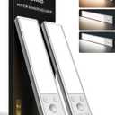 EZVALO 8" Under Cabinet Lighting, 2400mAh Rechargeable Motion Sensor Light Indoor, Mini & Slim Design, 3 Color Temps, Dimmable Magnetic Wireless Closet Lights for Kitchen, Pantry, Stairs (2 Pack) (Silver)