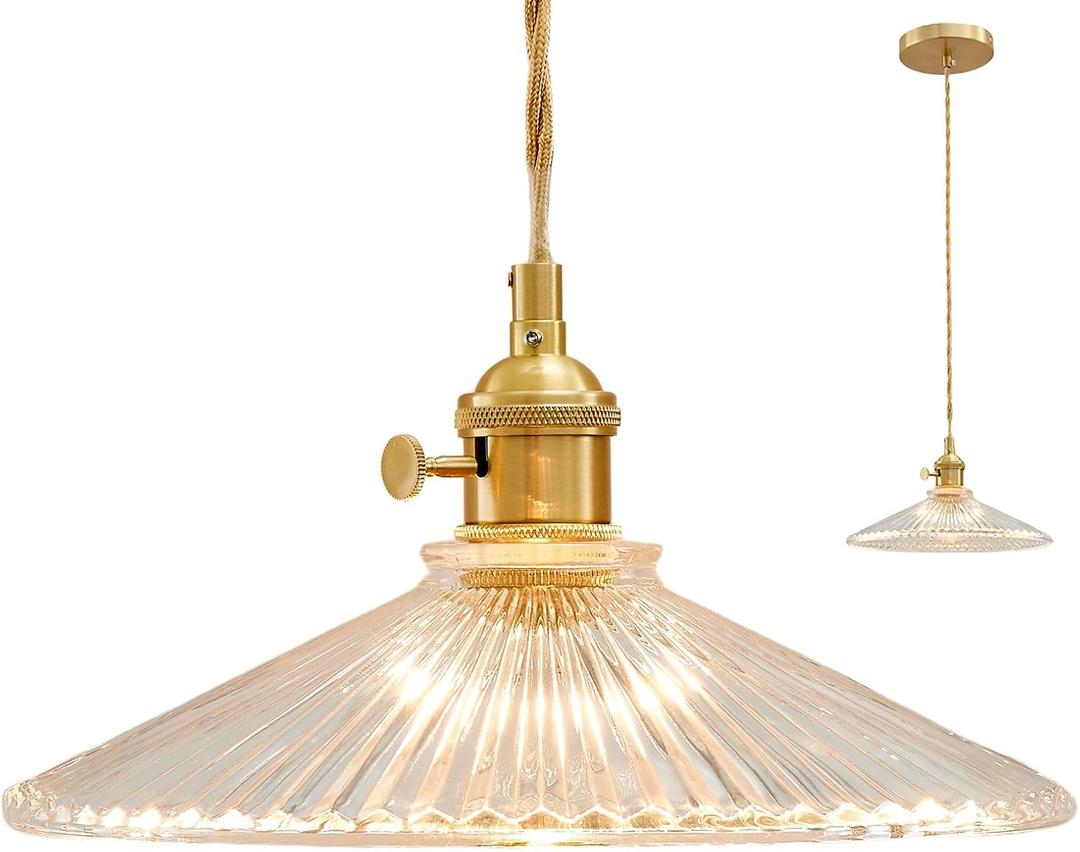 Kitchen Pendant Lights, 9.1 Inch Clear Lampshade Hanging Pendant Light Golden Adjustable Pendant Lighting for Kitchen Island Industrial Pendant Light (240mm)