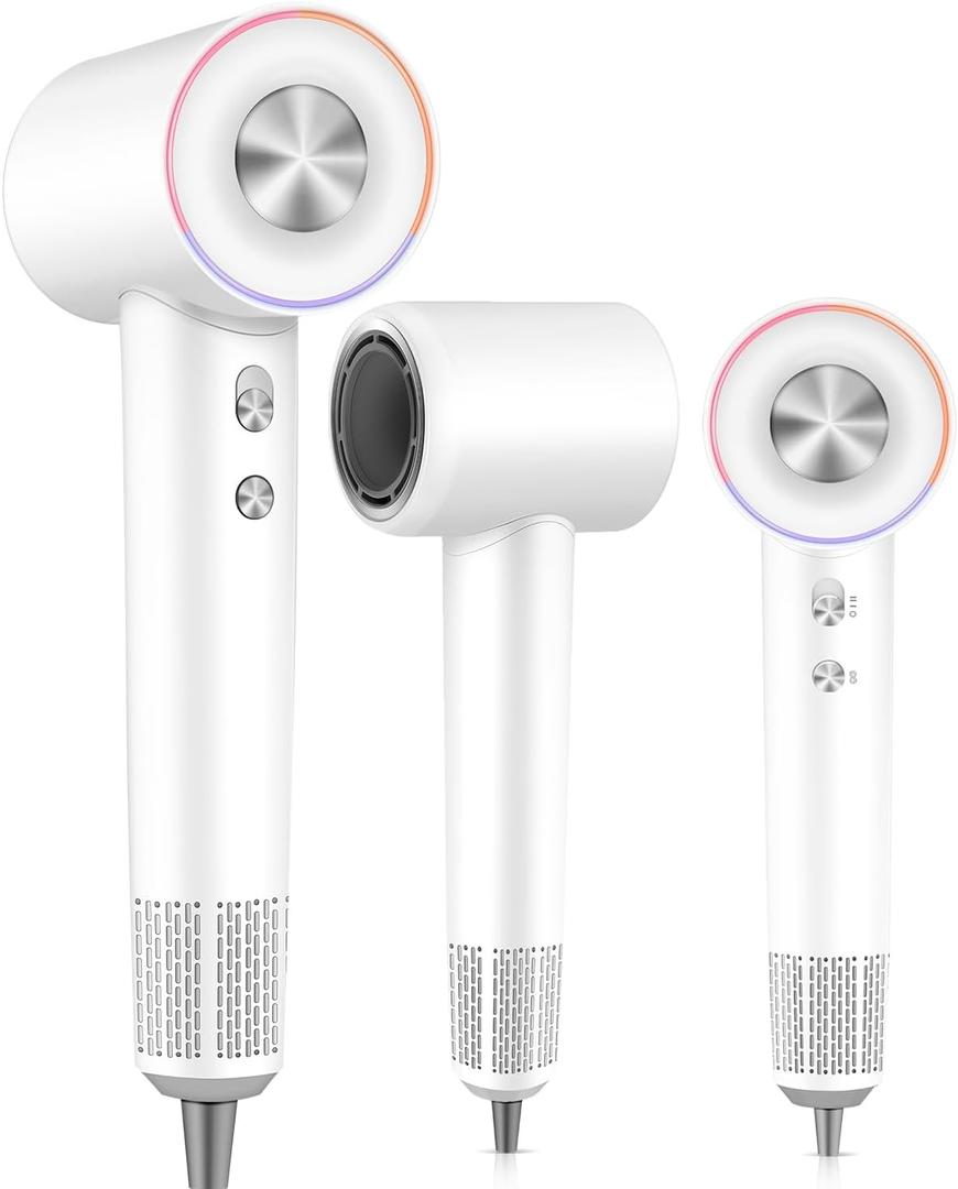 Professional High Speed Ionic Hair Dryer - 1 Min Fast Drying, 180000 RPM Blow Dryer 500 Million Negative Ions, No Heat Damage & Low Noise, Lightweight, Hairdryer with Magnetic Concentrator for Women (White)