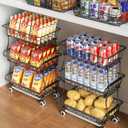 3-Tier Rolling Pantry Floor Organizers and Storage Cart with Wheels, Stackable Wire Pantry Baskets for Pantry Shelves, Kitchen Fruit Basket Stand and Storage Rack for Fruit Snack Onion Potato