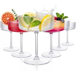 GATHER 24PCS Ribbed Plastic Martini Glasses for Party Wedding 