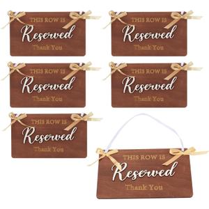 6 Pcs This Row Is Reserved Signs For Wedding Ceremony Chairs, Wooden Reserved Seating Signs For Church Pews, Hanging Reserved Wedding Sign For Seating