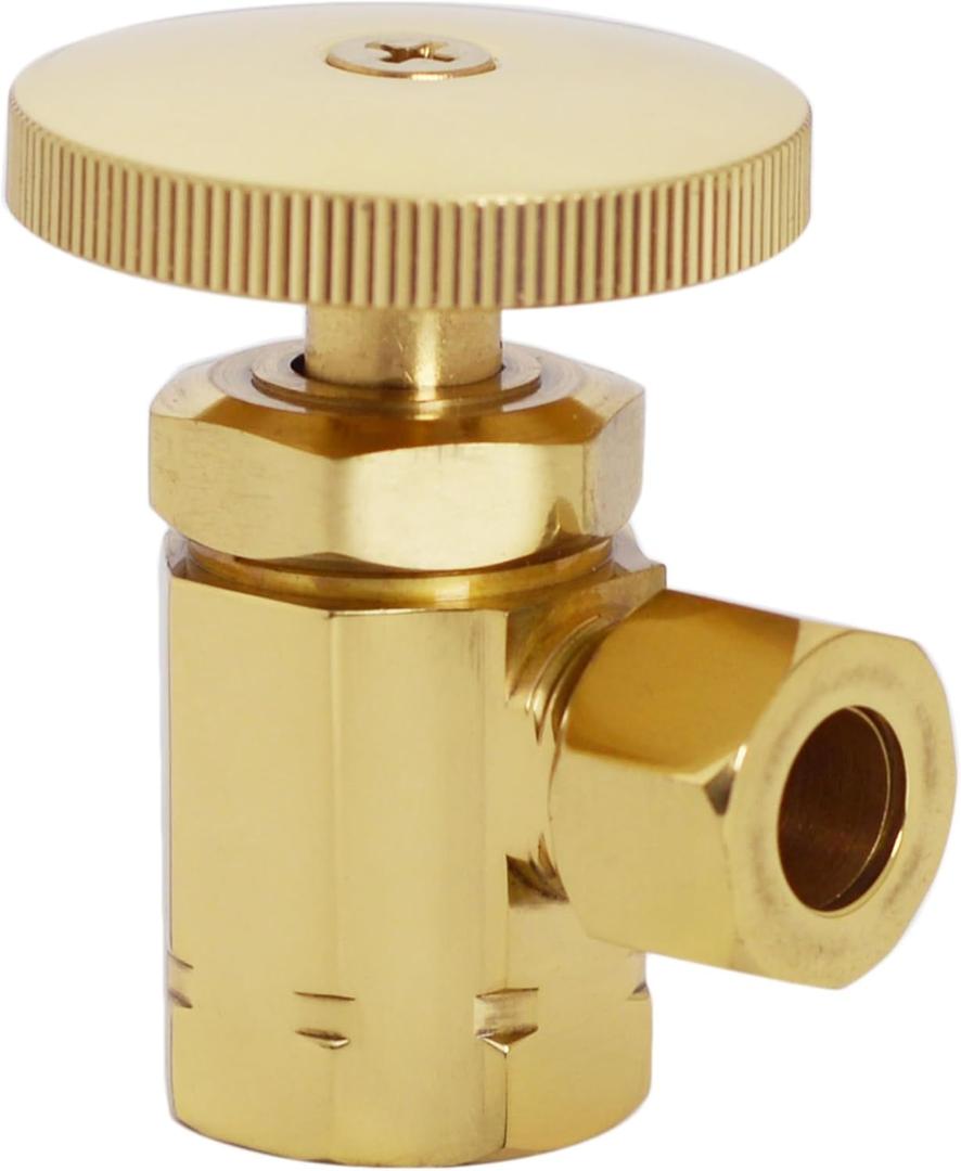 Westbrass Round Handle Angle Stop Shut Off Valve, 1/2" IPS Inlet with 3/8" Compression Outlet, Polished Brass, D103-03