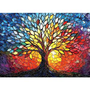 Puzzles for Adults 1000 Pieces Stained Glass Tree of Life Puzzle for Adults Colorful Mosaic Jigsaw Puzzles 1000 Pieces with Letters on Back Hard Impossible Difficult Challenging Family Puzzle