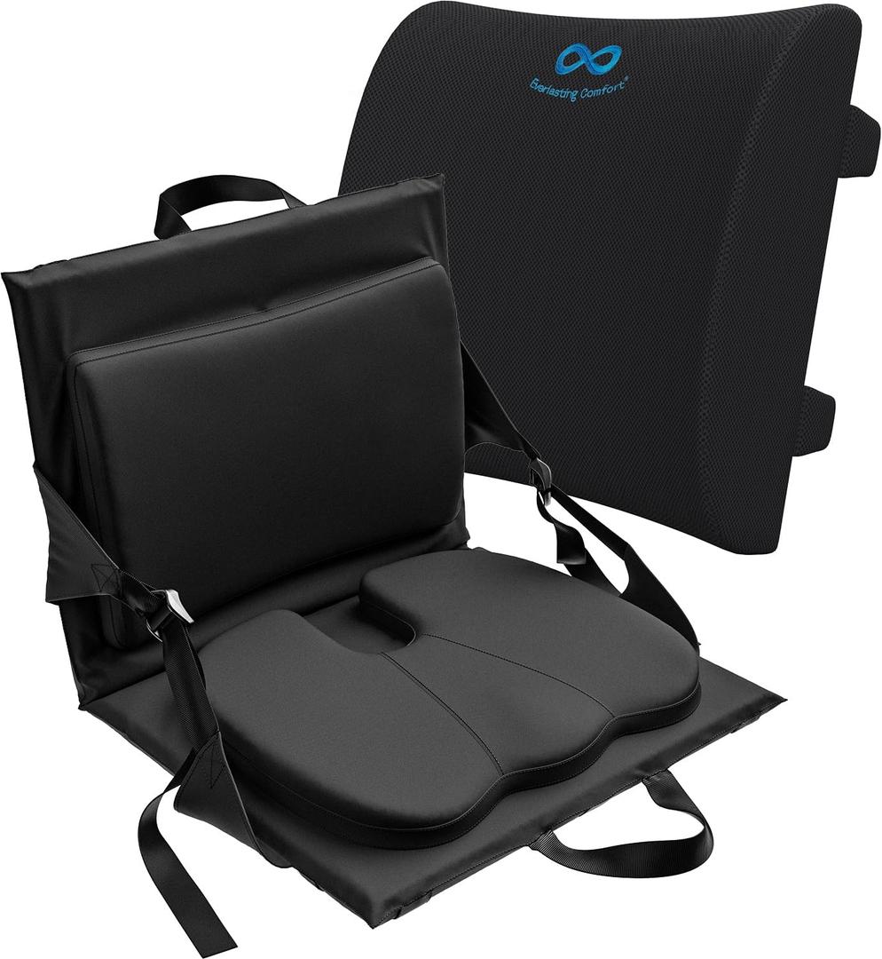 Everlasting Comfort Stadium Seat and Lumbar Pillow  Memory Foam Comfort and Posture Support for Bleachers, Chairs, and Travel