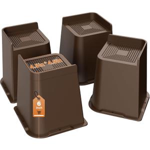 MYMULIKE Bed Risers Heavy Duty, Oversized Furniture Risers, Support Up to 6000 Lbs, Lift 6 inch for Couch, Sofa, Table,Chair (Dark Brown 4 Pack, 6 inch)