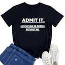 BLACKMYTH Casual Tops for Women Crewneck Admit IT Graphic T Shirts Black Medium
