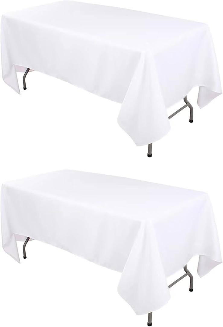 Kesfey 60 x102 inch White Rectangle Table Cloths 2 Packs Polyester Tablecloths High Density Washable Fabric Table Cover for 6 Foot Tables Wrinkle Resistant Tablecloth for Wedding Buffet Banquet Party