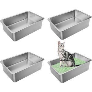 Stainless Steel Litter Box 4 Pack, 19.6"x13.7" x6" Large Litter Box