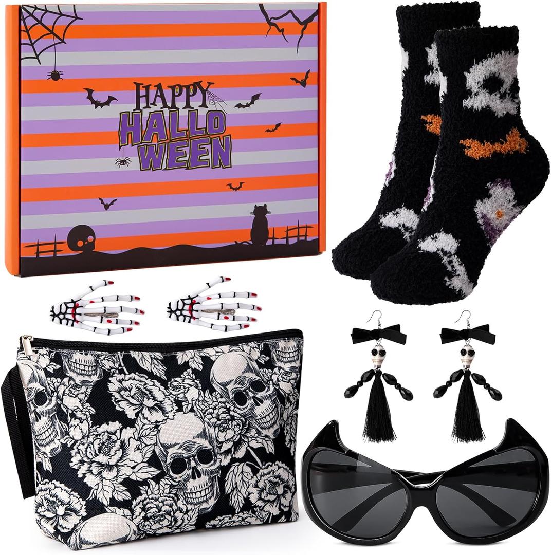 Biching Boo Basket Stuffers for Women, Cute Halloween Gifts for Women, Spooky Gifts for Teens Girls Friends Adults Sister with Nice Gift Box, Best Boo Basket Gift Set of 6