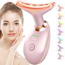 Red-Light-Therapy-for-Face-and-Neck, 7 Color Face Massager Tool for Wrinkles, Double Chin, Vibrating Facial Massager with Thermals for Skin Care, Glossy Pink