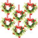 6 Pcs Valentine's Day Heart Wreath Artificial Red Berries Heart Swag Kitchen Cabinet Wreaths Hanging Valentines Day Wreaths for Front Door Window Wedding Birthday Home Decoration