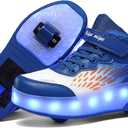 Wooowyet LED Roller Skate Shoes for Kids Boys Girls Light Up Fashion Sneakers Wheels Wheeled USB Rechargeable Hook&Loop (2.5 Little Kid, Full Blue)
