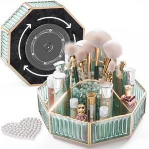360 Rotating Makeup Organizer Spinning Vanity Organizer with Makeup Brush Holder for Countertop, Bathroom Storage, Skincare, Perfume & Cosmetic Organizer for Vanity