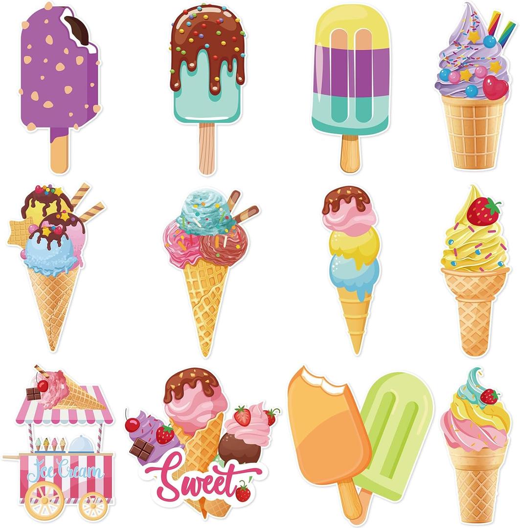 Pasimy 60 Pcs Ice Cream Decorations Ice Cream Bulletin Board Sweet Paper Cutouts for Xmas DIY Craft Classroom Birthday Door Window Wall Party Supplies