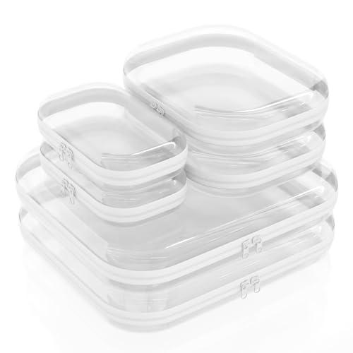 Clear Hard Shell Zipper Case 4 Pack, Clear Travel Makeup Case, Toiletry & Cosmetic Bag, Zippered Toy Storage, Make Up Organizer Pouch, Hard Plastic Toiletry Bag for Travel, " 2x 10" 2x 8"
