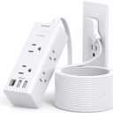 15Ft Extension Cord with Multiple Outlets, Flat Plug Power Strip Surge Protector with 15 Ft Long Cord, 6 Outlet 3 USB Ports (1 USB C), Multi Outlet Wall Plug for Travel, College, Dorm Room Essentials (White)