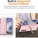 for Samsung Galaxy Z Fold 6 Case with Finger Strap, S Pen Holder & Stylus, Z Fold 6 Kickstand Case with Hand Strap, Hinge Protection, Screen Protector, Pink