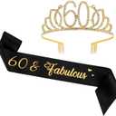 60th Birthday Crown and Sash for Women,60 Birthday Gifts for Women,60th Party Decorations for Woman,60 & Fabulous Decorations Party Favors