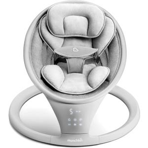 Munchkin Electric Baby Swing with Vibration - Portable Swing for Newborn and Infant, Bluetooth-Enabled Smart Seat with Music, Motion, and Sounds, Light Grey