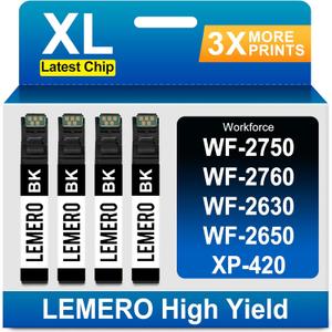 LEMERO Remanufactured Replacement for Epson 220XL Ink Cartridge Replacement for Epson 220 Ink Cartridges for Workforce WF-2760 WF-2750 WF-2630 WF-2650 WF-2660 XP-320 XP-420 Printer, 4 Pack