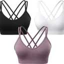 VEQKING Women's Cross Back Sports Bra Padded Strappy Medium Support Yoga Bra for Workout Fitness 3 Pack, S