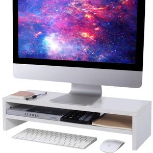 BEYGORM Monitor Stand Riser White, 21.6 inch 2 Tiers Wood Desk Shelf Computer Screen Stand with Storage for Desktop Laptop/Screen/TV/PC/Printer, Desk Shelf Organizer 21.6" L x 7.8" W x 5.2" H