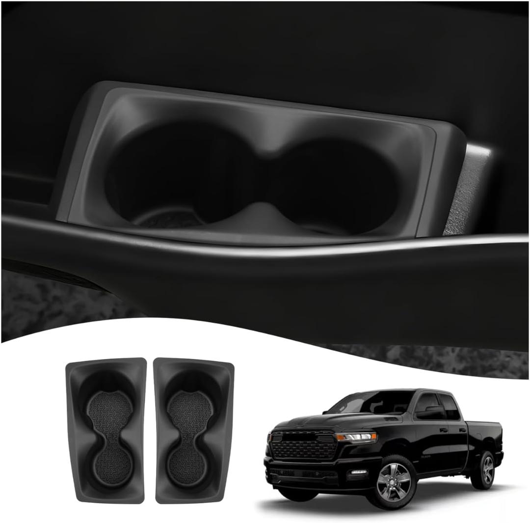 Karltys Car Door Cup Holder Insert, 2 Pcs TPE Front Door Cupholder Insert, Left and Right Door Pocket Cup Holder Insert for Dodge Ram 1500 2019-2025 2026