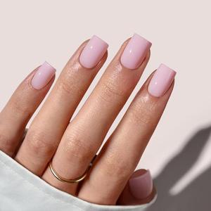 BTArtbox Press On Nails Square - Pastel Pink Short Press On Nails with Glue for Women, Opaque Soft Gel Glue On Nails in 16 Sizes - 32 Stick On Nails Kit, Metro Mocha