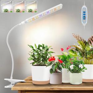 Kullinss Grow Lights for Indoor Plants with Clip, 10W 57 LEDs White Plant Lights for Indoor Growing with 6/12/16H Timer, 3 Color Modes, Full Spectrum Sunlike Plant Growing Lamp for Bonsai, Herbs