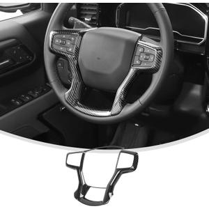 Linskip Steering Wheel Cover Trim Compatible with 2021-2026 Chevy Silverado 1500 2500HD 3500HD Blazer & 2021-2024 Suburban Tahoe, Interior Accessories Carbon Fiber Black