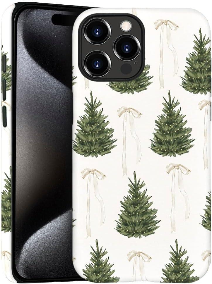 Case for iPhone 15 Pro Max - Slim Fit Anti-Scratch Phone Case for Girl Women - Christmas Tree Green Pattern (Frosted)