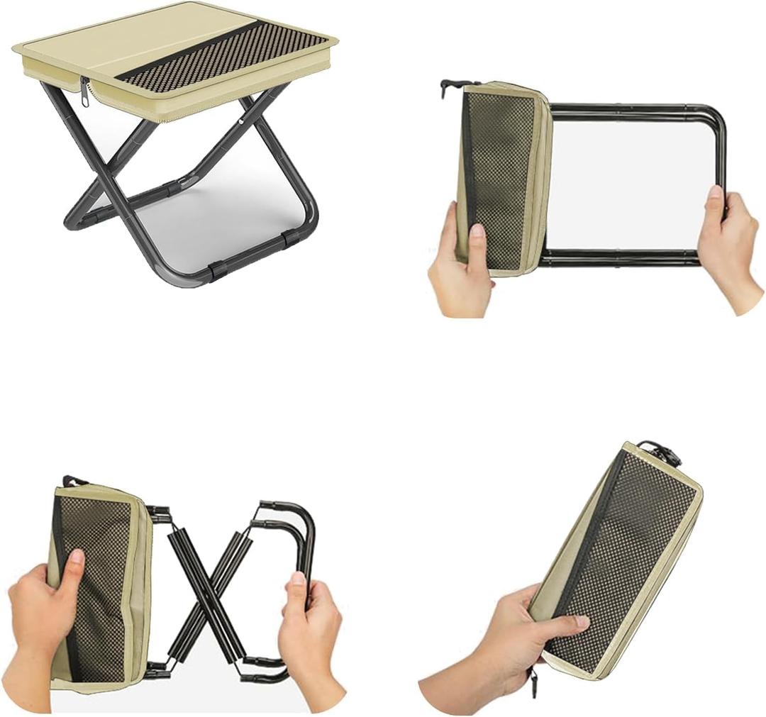 2-in-1 Collapsible Camping Stool & Sling Bag / 220LB Load Capacity Folding Portable Fishing Stool/Collapsible Stool for Camping, Hiking, Fishing, Gardening & Beach Outdoor Activities (Medium, Khaki)