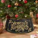 Metal Christmas Tree Collar, Black Gold Tree Ring Holiday Decor 29 Inch Diameter for Large Xmas Tree 7-9 Ft, Golden Holly Berry Snowflake Artificial Tree Skirt Home Indoor Outdoor Decoration