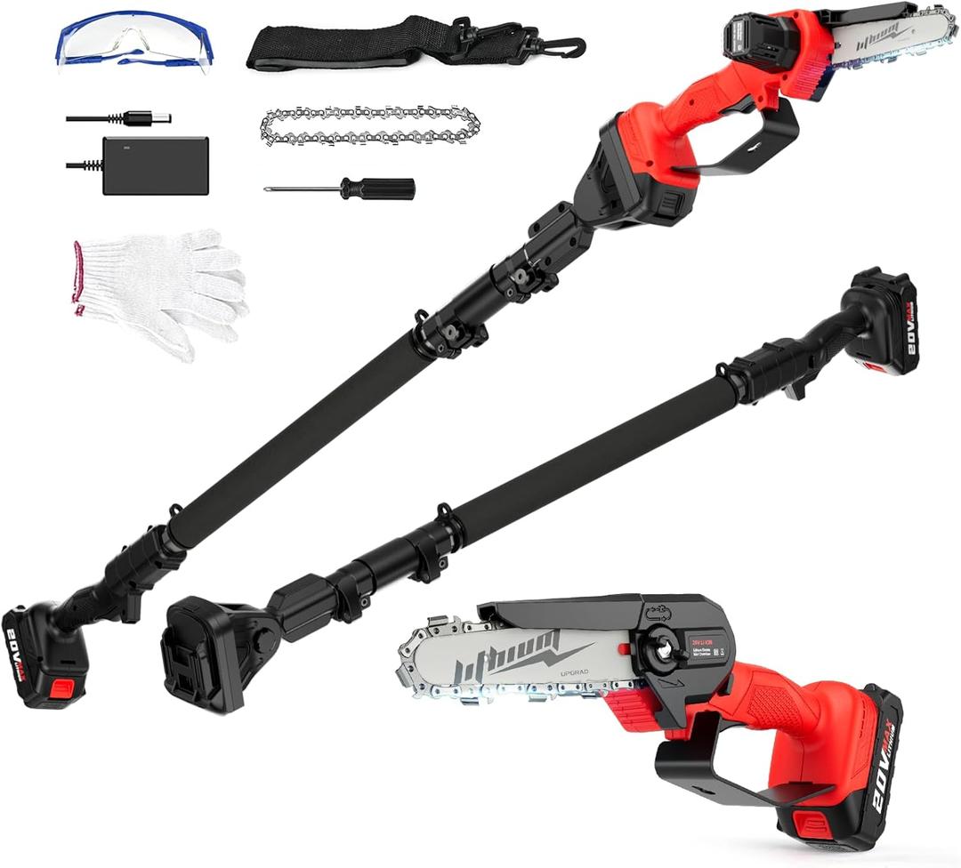 Cordless Pole Saw, 2-in-1 6" Battery Powered Pole Saws for Tree Trimming, 20V 2.0Ah Battery Mini Chainsaw with Pole, 15ft Reach Small Pole Saw for Wood Cutting, Trimming (6 inch pole saw+2.0AH Battery)