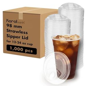 KARAT EARTH KE-KC626TS-SHNE 98mm diameter PLA Strawless Sipper Lid for 12-24oz PLA Cup - 1,000 pcs