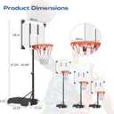 Pool Basketball Hoop, Height Adjustable 3.9" to 6.9", Black Steel Frame, Water Base, Includes Air Pump, 8-Inch Rubber Ball, Indoor & Outdoor Use