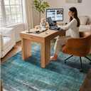 Kokia Abstract Area Rugs 6x9 Boho Washable Distressed Retro Indoor Floor Rug Multicolor Low Pile Non-Slip Non-Shedding Blue Carpet Bedroom Living Room Dining Room, Oslo Teal