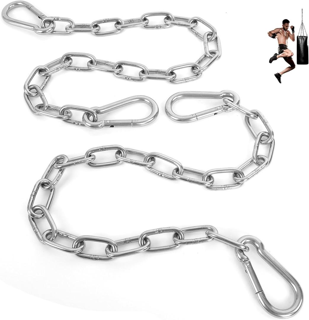 2 Pack 30 Inch Heavy Duty Chains, 1/5 Inch Thick Steel Hanging Chain with Spring Snap, Easy to Install Chain Extender for Punching Boxing Bag, Hammock, Porch Yoga Trapeze Swing, Silver, 440LB