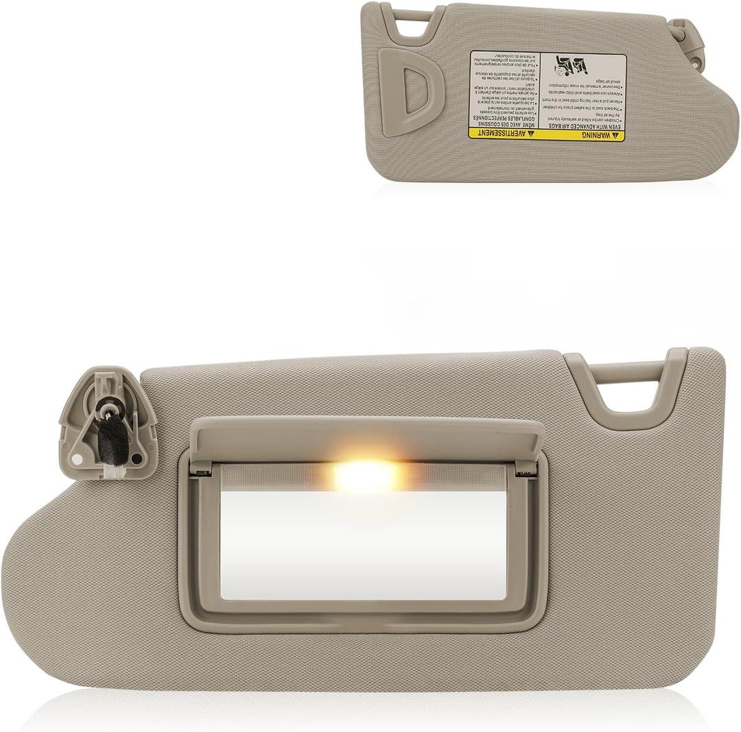 Beige Left Driver Side Sun Visor with Vanity Light Compatible with Nissan Altima 2013 2014 2015 2016 2017 2018, Without Sunroof Replacement 96401-3TA2A