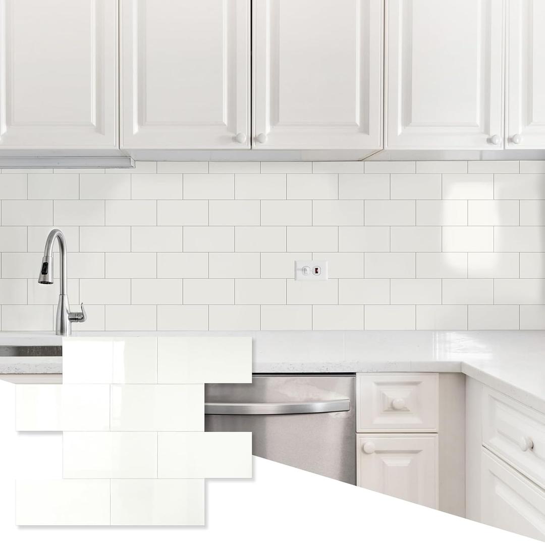 10 Sheets Ivory White PVC Subway Tile Peel and Stick Backsplash,12''Heat Resistant Stick on Tiles for Kitchen,Waterproof Peel and Stick Wall Tiles for Bathrrom