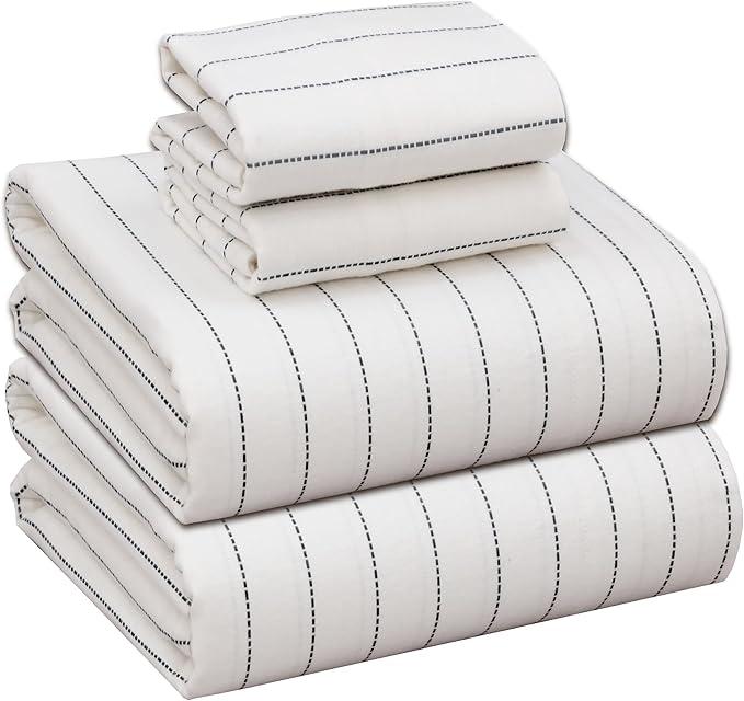 RUVANTI Flannel Sheets Queen Size - 100% Cotton Double Brushed Bed Sheets, Deep Pockets 16 Inches Queen Sheet Set, All Seasons Breathable & Extra Soft - Warm & Cozy, 4 Piece, Running Dots