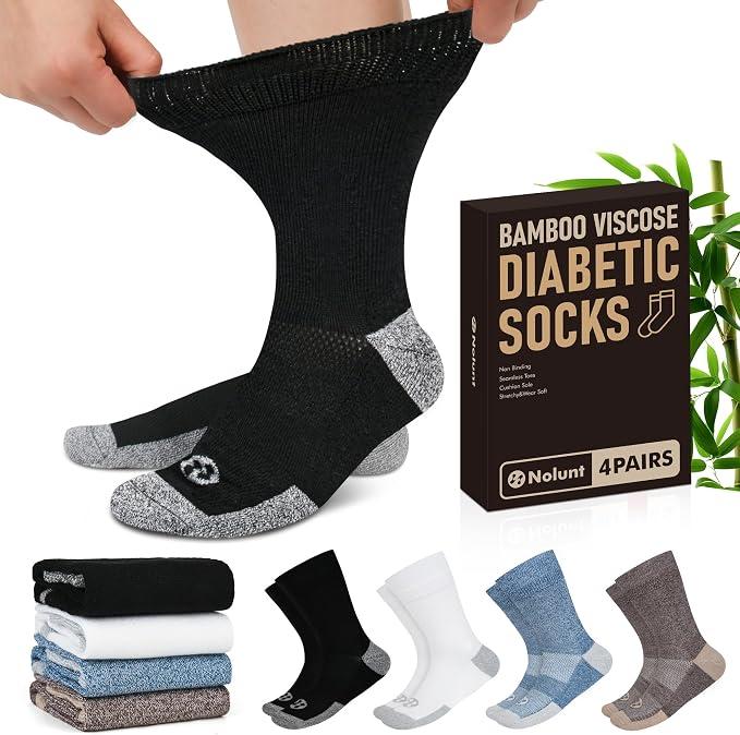 Diabetic Socks for Men,4 Pairs Crew Diabetic Neuropathy Socks for Men Size 9-12/10-13/13-15.